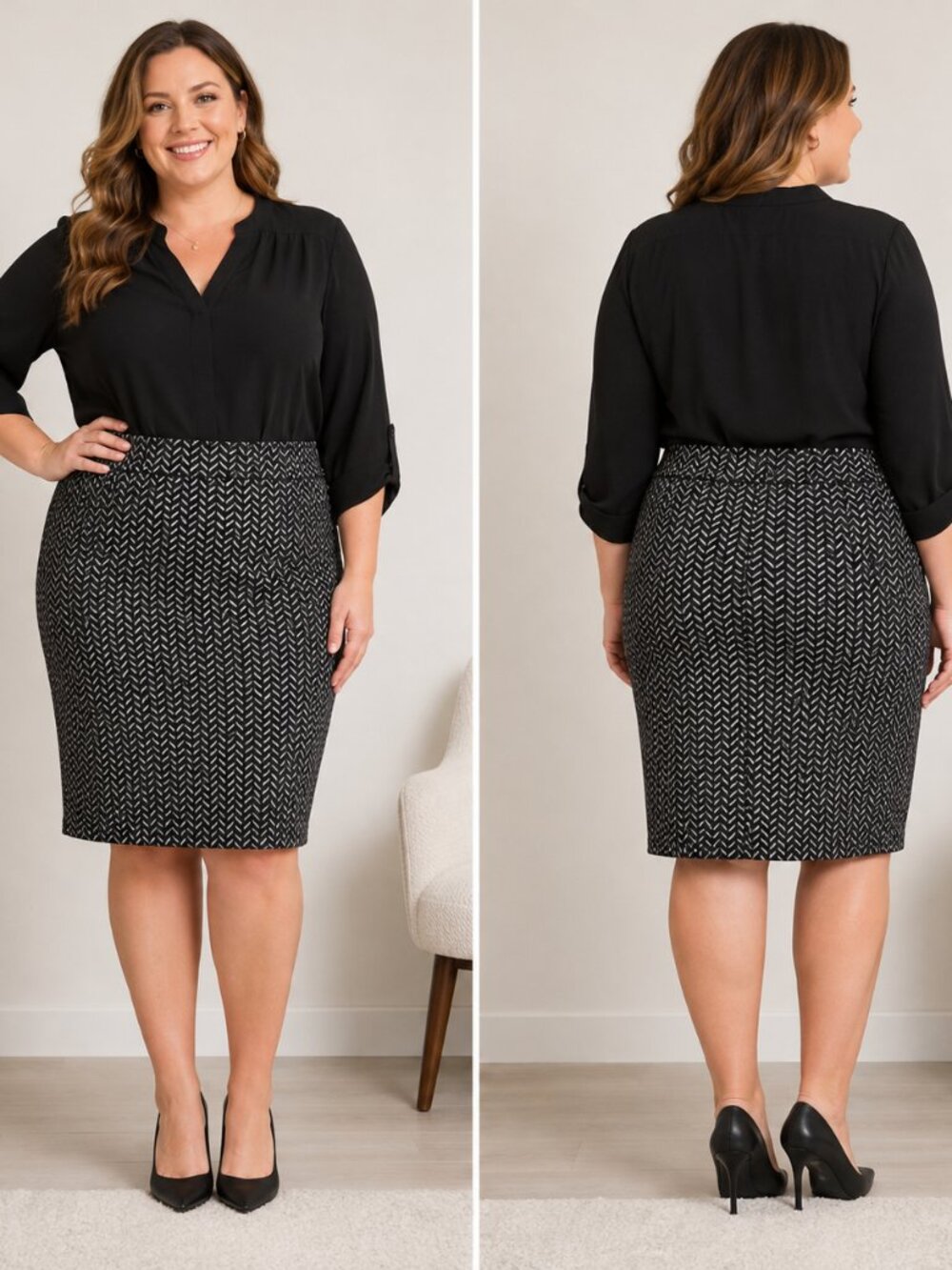 Jessica Women’s Size 16 Black Gray Chevron Pattern Skirt Pull On
